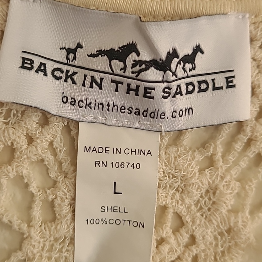 Back In The Saddle Cream Crochet Sleeveless Open Front Cardigan Top Size L - Picture 3 of 5